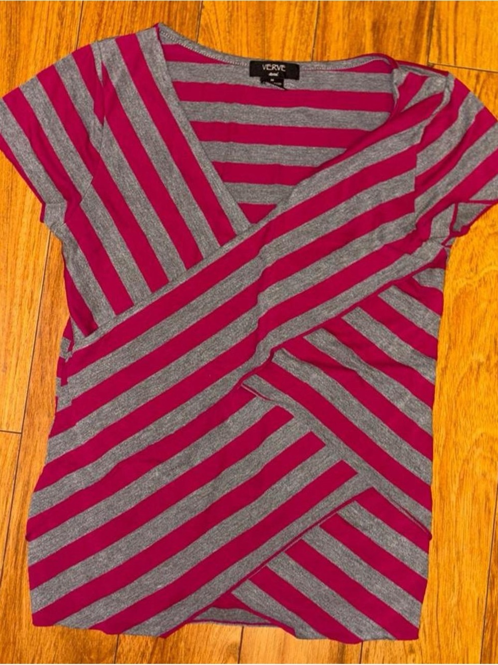pink and gray striped baby tee